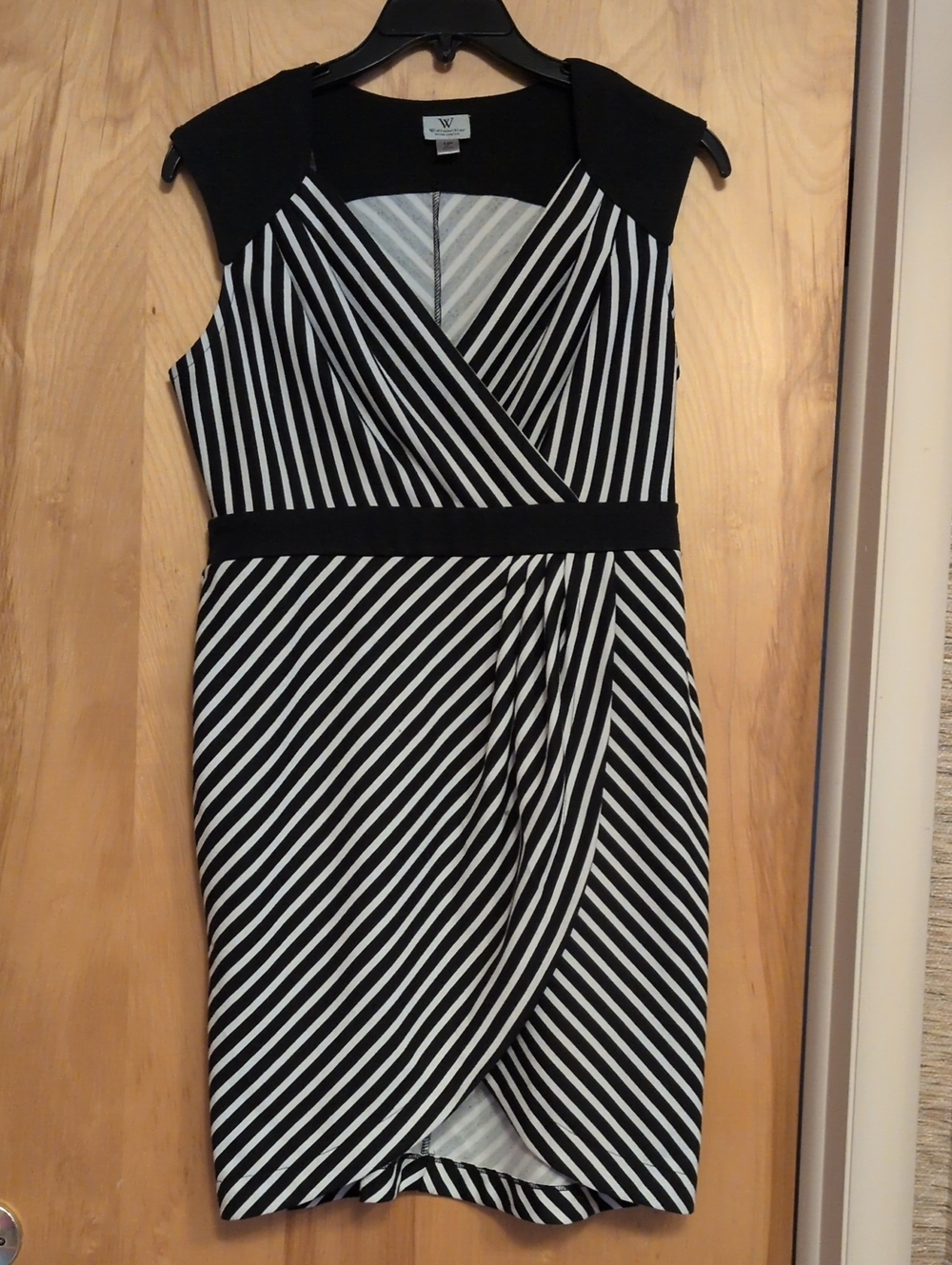 Worthington Black & White Striped Cap-Sleeve Wrap Dress
